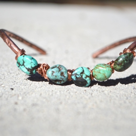 Genuine Untreated Turquoise Copper Cuff Bracelet - Picture 4 of 5
